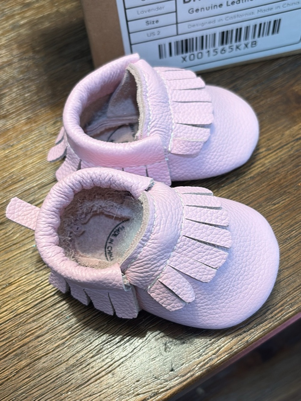 Soft Pink Fringe Moccasins for Baby